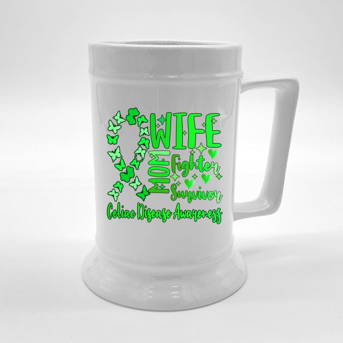 Celiac Disease Awareness Wife Mom Warrior Survivor Butterfly Gift Front & Back Beer Stein