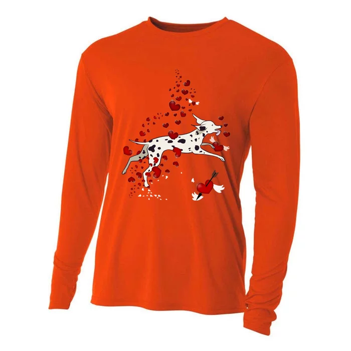 Cute Dalmatian And Red Hearts Funny Dog Mom Valentines Day Gift Cooling Performance Long Sleeve Crew