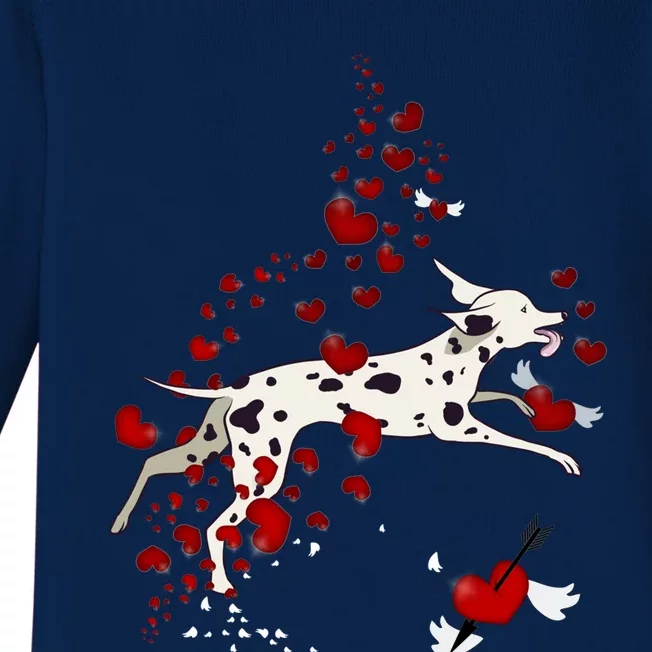 Cute Dalmatian And Red Hearts Funny Dog Mom Valentines Day Gift Baby Long Sleeve Bodysuit