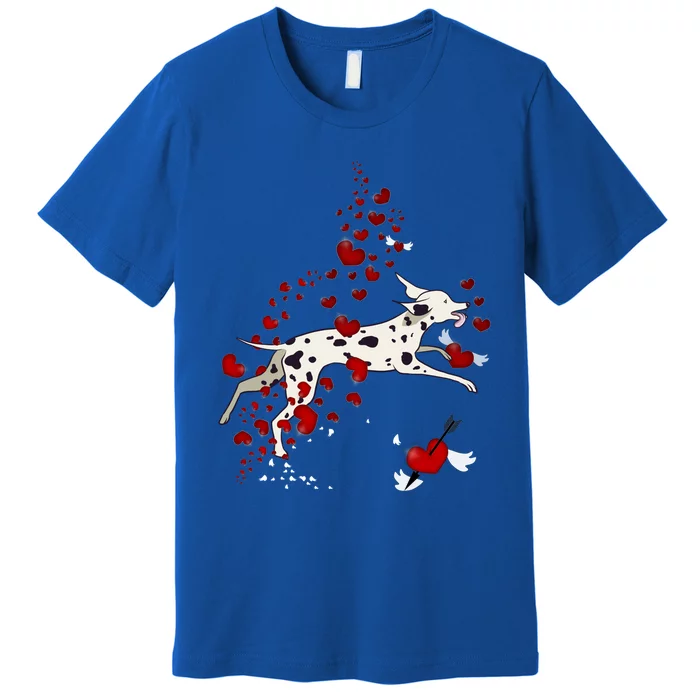 Cute Dalmatian And Red Hearts Funny Dog Mom Valentines Day Gift Premium T-Shirt