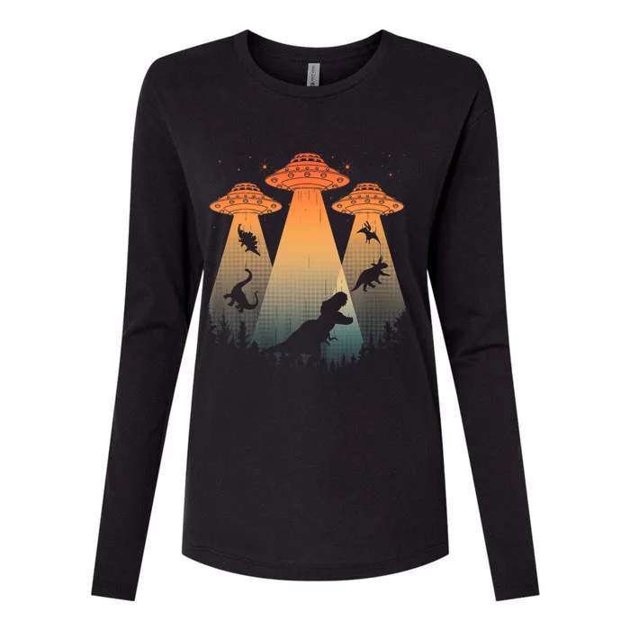 Cool Dinosaur Art Ufo Alien Abduction Dinosaur Womens Cotton Relaxed Long Sleeve T-Shirt