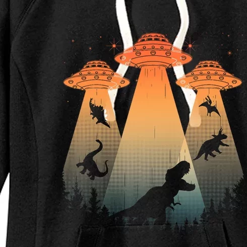 Cool Dinosaur Art Ufo Alien Abduction Dinosaur Women's Fleece Hoodie