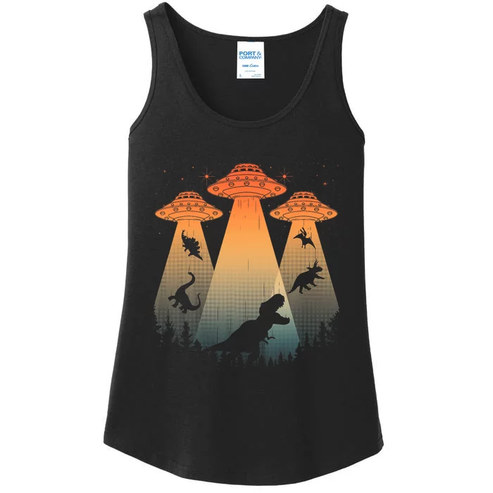 Cool Dinosaur Art Ufo Alien Abduction Dinosaur Ladies Essential Tank