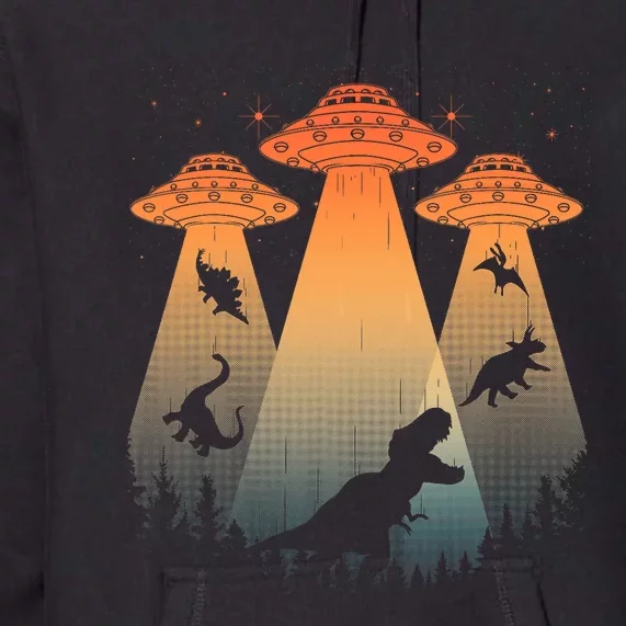 Cool Dinosaur Art Ufo Alien Abduction Dinosaur Premium Hoodie