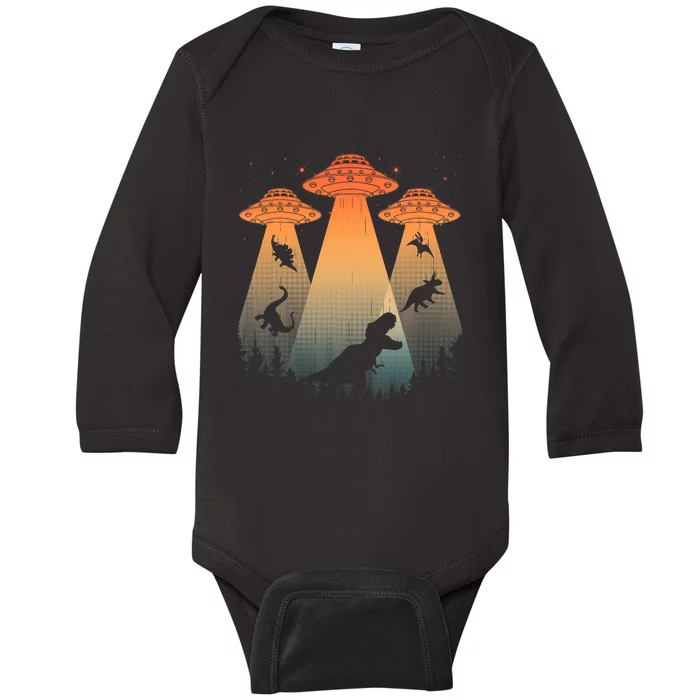 Cool Dinosaur Art Ufo Alien Abduction Dinosaur Baby Long Sleeve Bodysuit