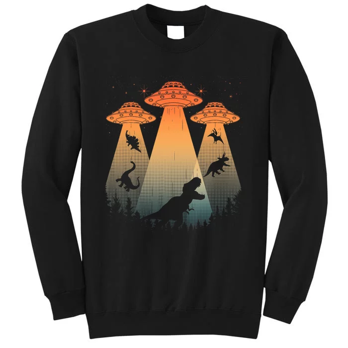 Cool Dinosaur Art Ufo Alien Abduction Dinosaur Tall Sweatshirt