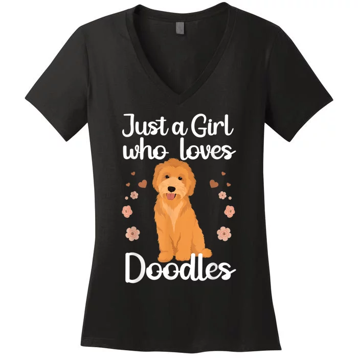 Cute Doodle Art For Women Mom Golden Doodle Dog Lovers Women's V-Neck T-Shirt