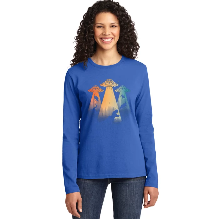 Cool Dinosaur Art For Women Ufo Alien Ladies Long Sleeve Shirt