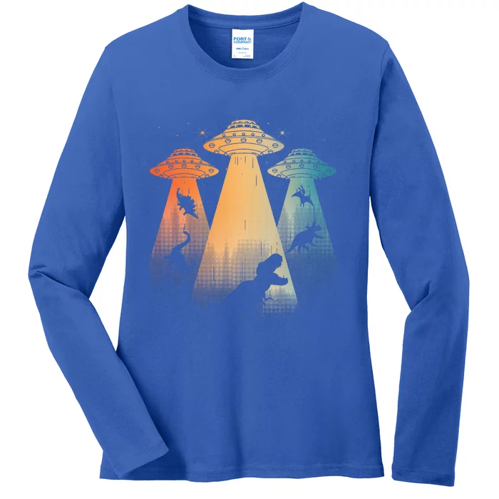 Cool Dinosaur Art For Women Ufo Alien Ladies Long Sleeve Shirt