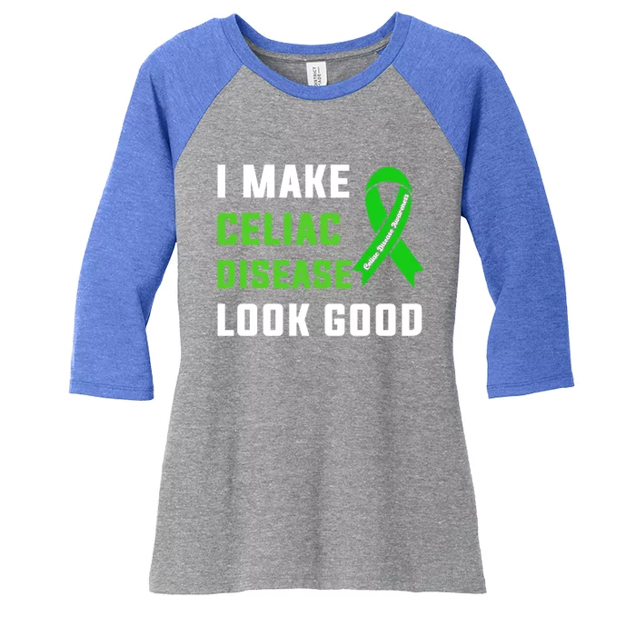 Celiac Disease Awareness Month 2024 Green Ribbon Warrior Gift Women's Tri-Blend 3/4-Sleeve Raglan Shirt