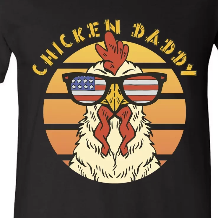 Chicken Daddy American Flag Funny V-Neck T-Shirt