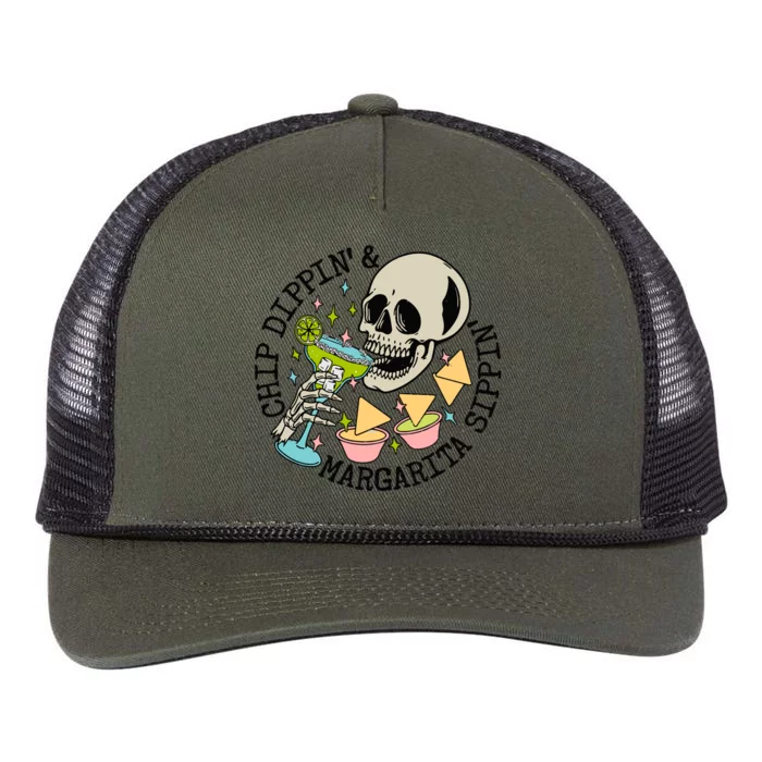 Chip Dippin And Margarita Sippin Skeleton Retro Rope Trucker Hat Cap