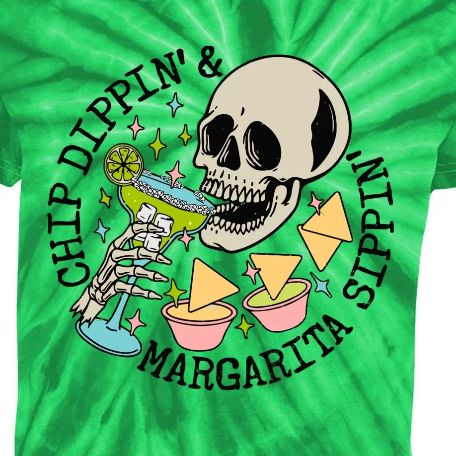 Chip Dippin And Margarita Sippin Skeleton Kids Tie-Dye T-Shirt