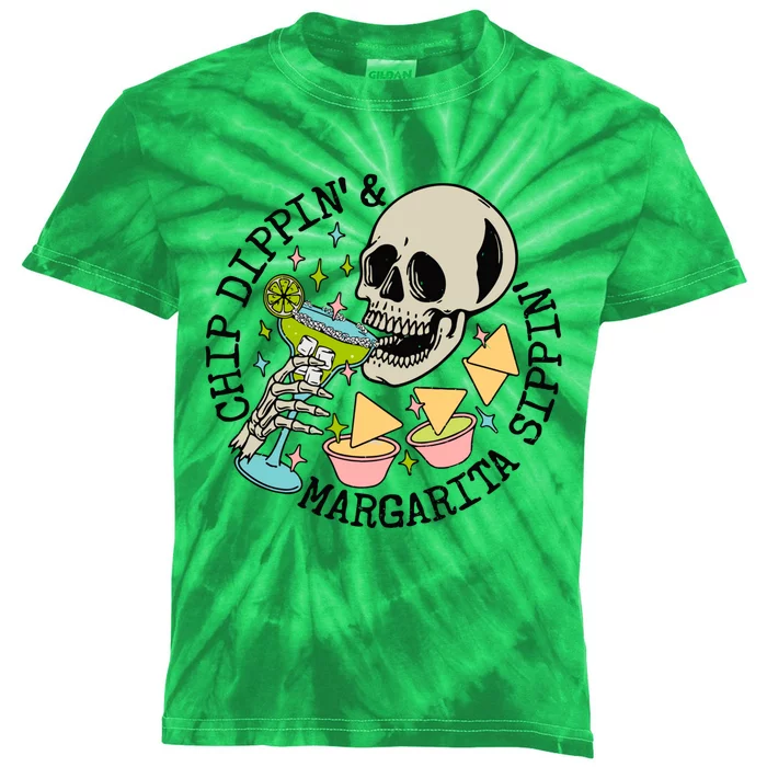 Chip Dippin And Margarita Sippin Skeleton Kids Tie-Dye T-Shirt