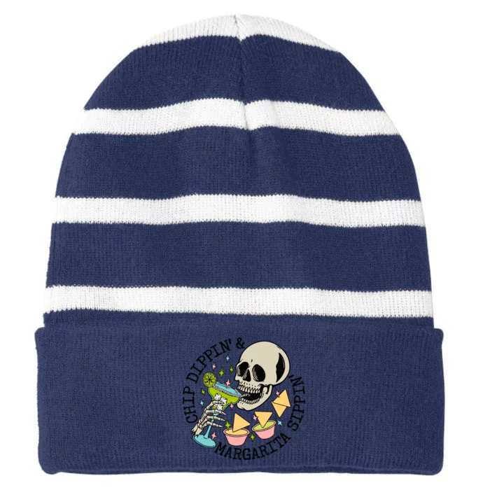 Chip Dippin And Margarita Sippin Skeleton Striped Beanie with Solid Band