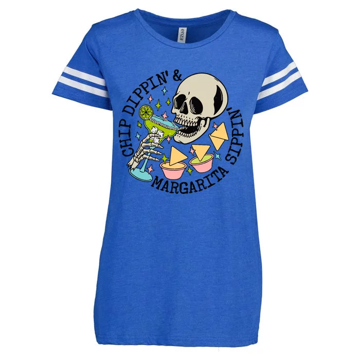 Chip Dippin And Margarita Sippin Skeleton Enza Ladies Jersey Football T-Shirt