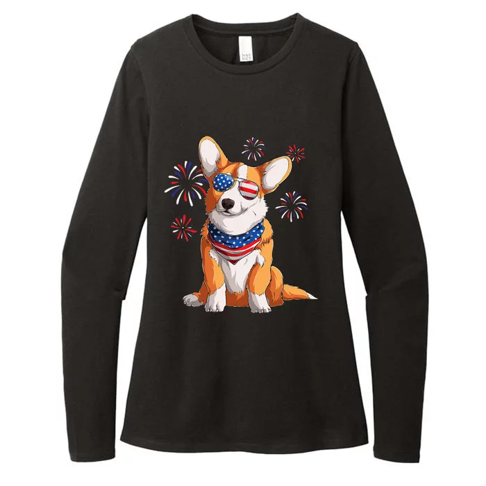 Corgi Dog American USA Flag 4th of July Corgi Lover Womens CVC Long Sleeve Shirt