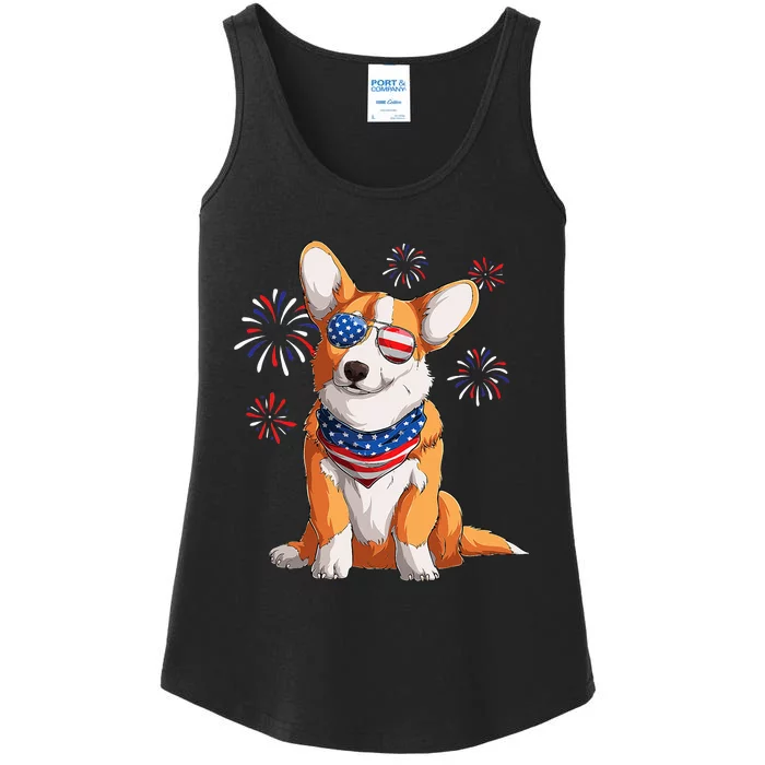 Corgi Dog American USA Flag 4th of July Corgi Lover Ladies Essential Tank