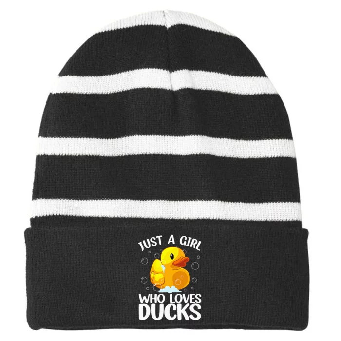 Cute Duck Art For Rubber Duck Lover Striped Beanie with Solid Band