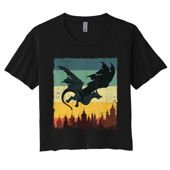 Cool Dragon Art For Women Mythical Vintage Dragon Lover Women's Crop Top Tee