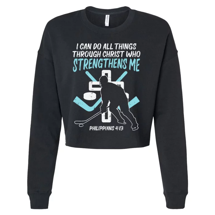 Can Do All Things Ice Hockey Christian Player Goalie Cropped Pullover Crew