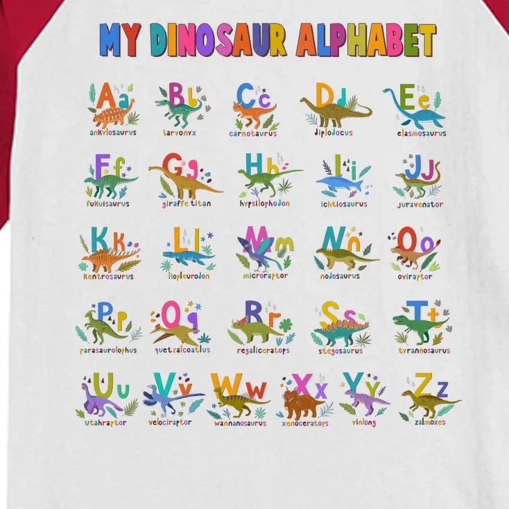 Cool Dinosaur Alphabet Back To School Kids Colorblock Raglan Jersey