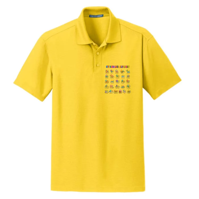 Cool Dinosaur Alphabet Back To School Dry Zone Grid Performance Polo