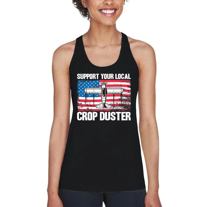 Crop Duster American Flag Support Your Local Crop Duster Women's Racerback Tank