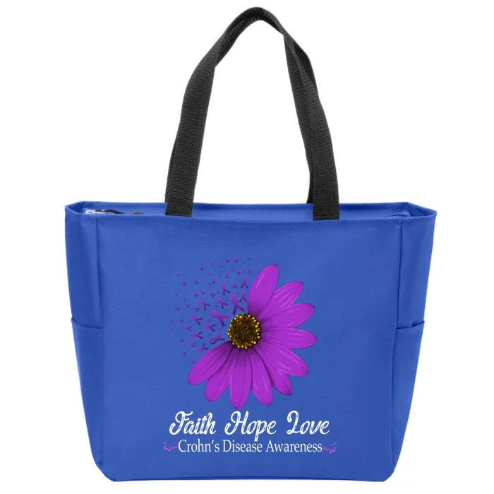 Crohn's Disease Awareness Faith Hope Love Purple Ribbon Meaningful Gift Zip Tote Bag