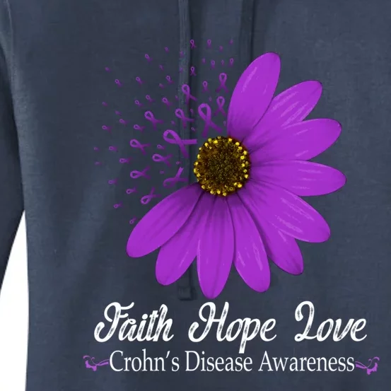 Crohn's Disease Awareness Faith Hope Love Purple Ribbon Meaningful Gift Women's Pullover Hoodie