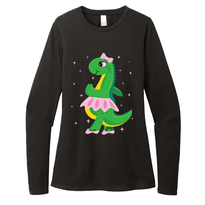 Cute Dinosaur Ballerina in Tutu Womens CVC Long Sleeve Shirt