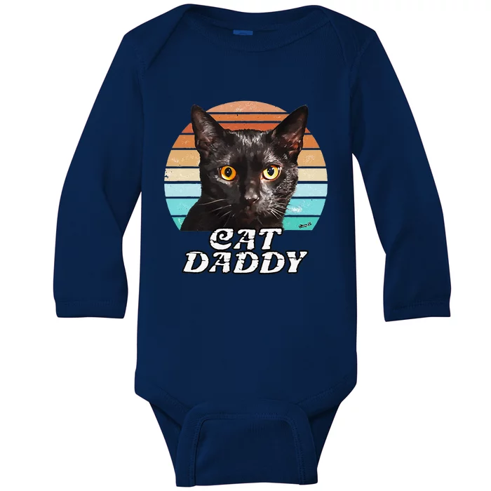 Cat Daddy Black Cat Vintage Eighties Style Cat Retro Baby Long Sleeve Bodysuit