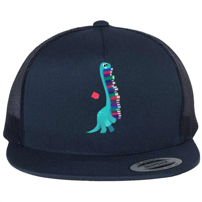 Cute Dinosaur Book Reading Flat Bill Trucker Hat