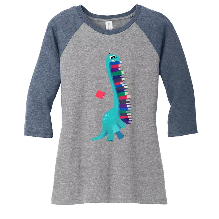 Cute Dinosaur Book Reading Women's Tri-Blend 3/4-Sleeve Raglan Shirt