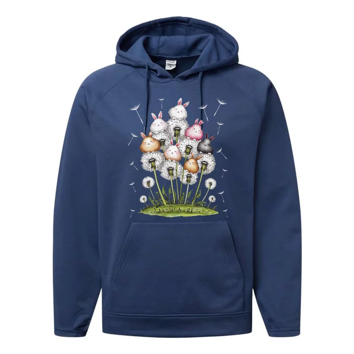 Cute Dandelion Bunny Rabbit Flower Bunny Lover Performance Fleece Hoodie