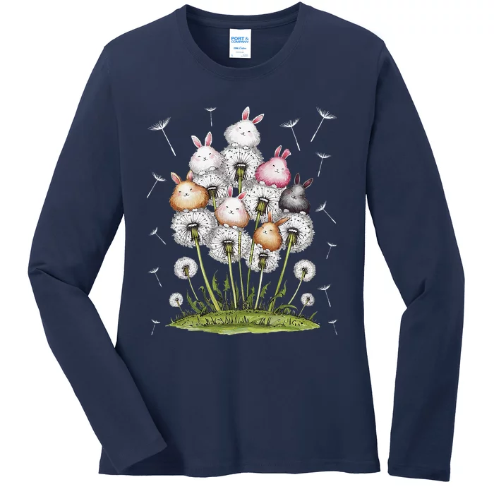 Cute Dandelion Bunny Rabbit Flower Bunny Lover Ladies Long Sleeve Shirt