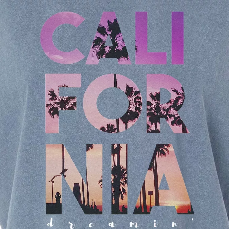 California Dreaming Beach Palm Tree Summer Vacation Surfing Garment-Dyed Women's Muscle Tee