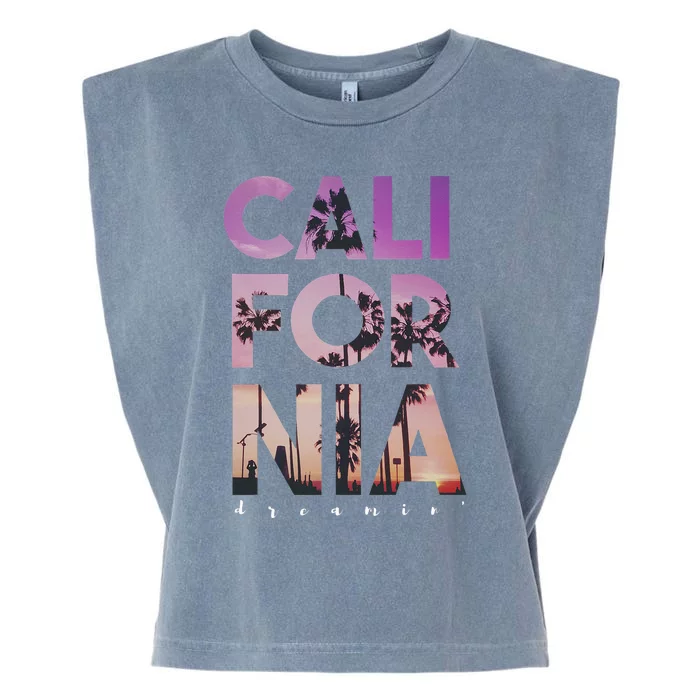 California Dreaming Beach Palm Tree Summer Vacation Surfing Garment-Dyed Women's Muscle Tee