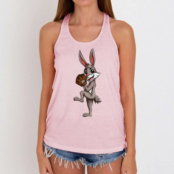 Children's Design Baseball Bunny Easter Bunny With Baseball Great Gift Women's Knotted Racerback Tank