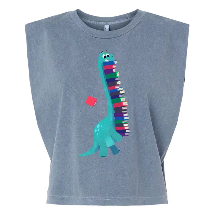 Cute Dinosaur Book Reading Readasaurus Garment-Dyed Women's Muscle Tee