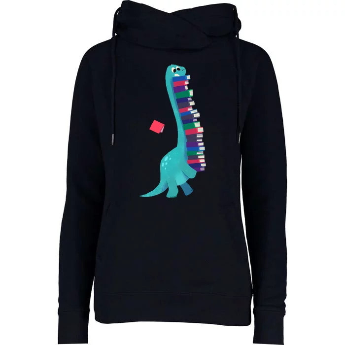 Cute Dinosaur Book Reading Readasaurus Womens Funnel Neck Pullover Hood