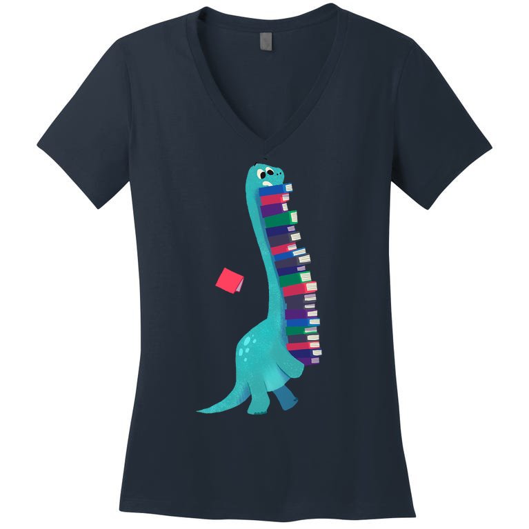 Cute Dinosaur Book Reading Readasaurus Women's V-Neck T-Shirt