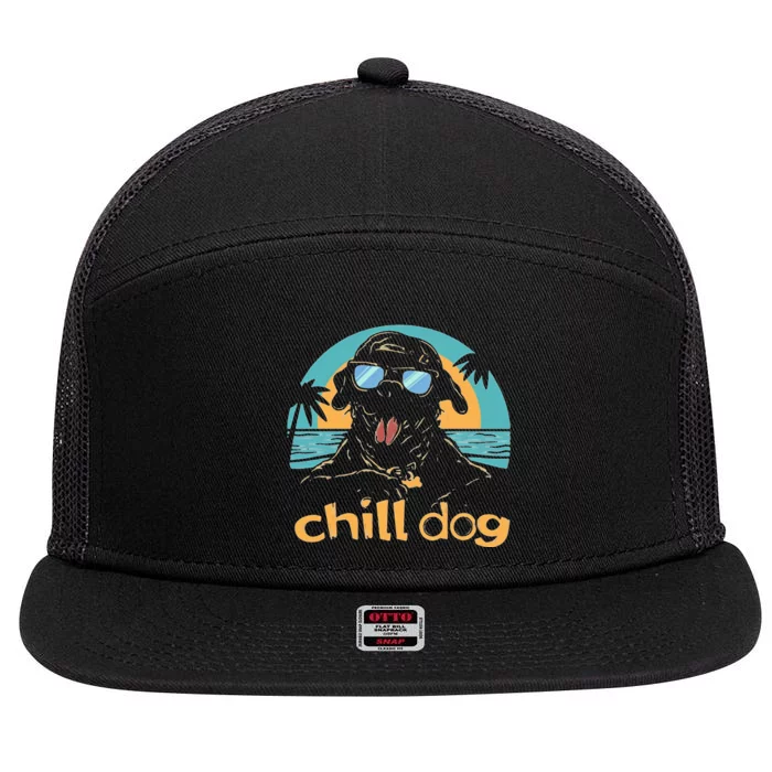 Chill Dog Beach Retro Tropical Summer Surfing 7 Panel Mesh Trucker Snapback Hat