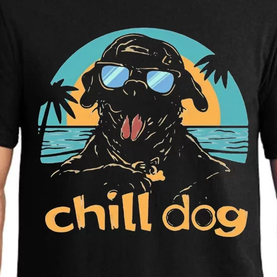 Chill Dog Beach Retro Tropical Summer Surfing Pajama Set