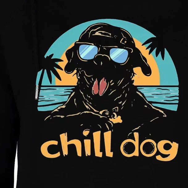 Chill Dog Beach Retro Tropical Summer Surfing Womens Funnel Neck Pullover Hood