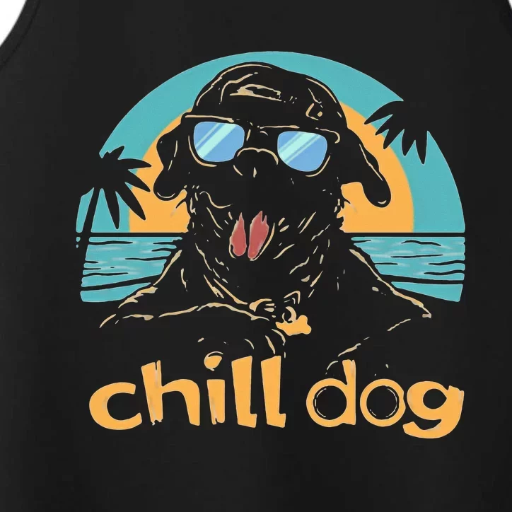 Chill Dog Beach Retro Tropical Summer Surfing Performance Tank