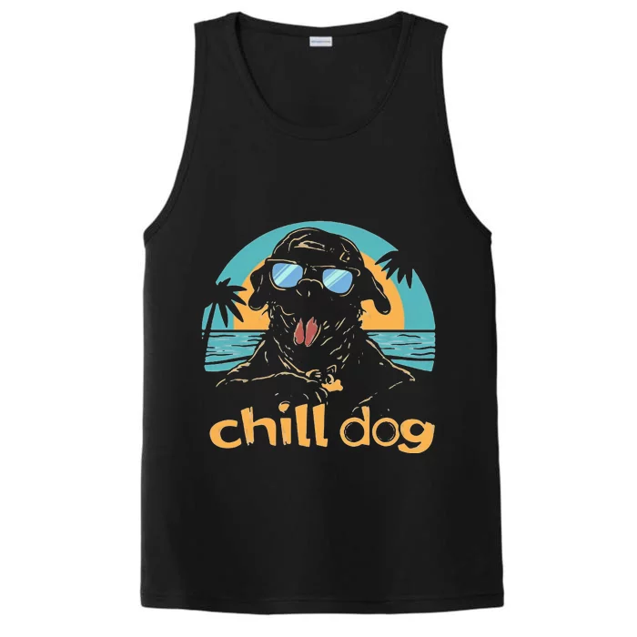 Chill Dog Beach Retro Tropical Summer Surfing Performance Tank