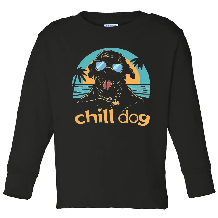 Chill Dog Beach Retro Tropical Summer Surfing Toddler Long Sleeve Shirt