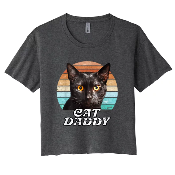 Cat Daddy Black Cat Vintage Eighties Style Cat Retro Women's Crop Top Tee