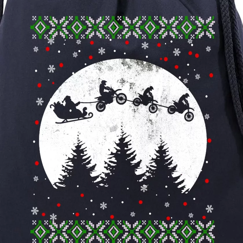 Christmas Dirt Bike Santa Riding Dirt Bike Sleigh Xmas Biker Drawstring Bag